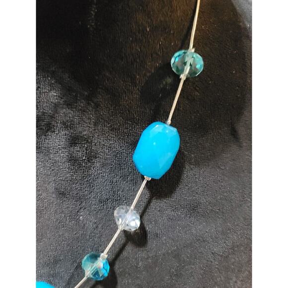 Women's Light Blue Gemstone Necklace With Lobster Clasp And Crystal Beads - Picture 4 of 6